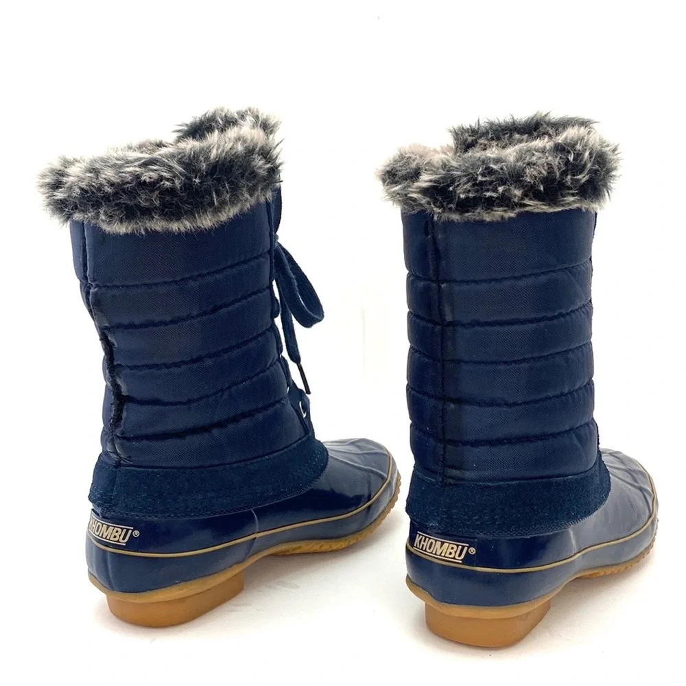 Khombu Women's Boston Bean Navy Blue Quilted Apres Winter/Snow Boots